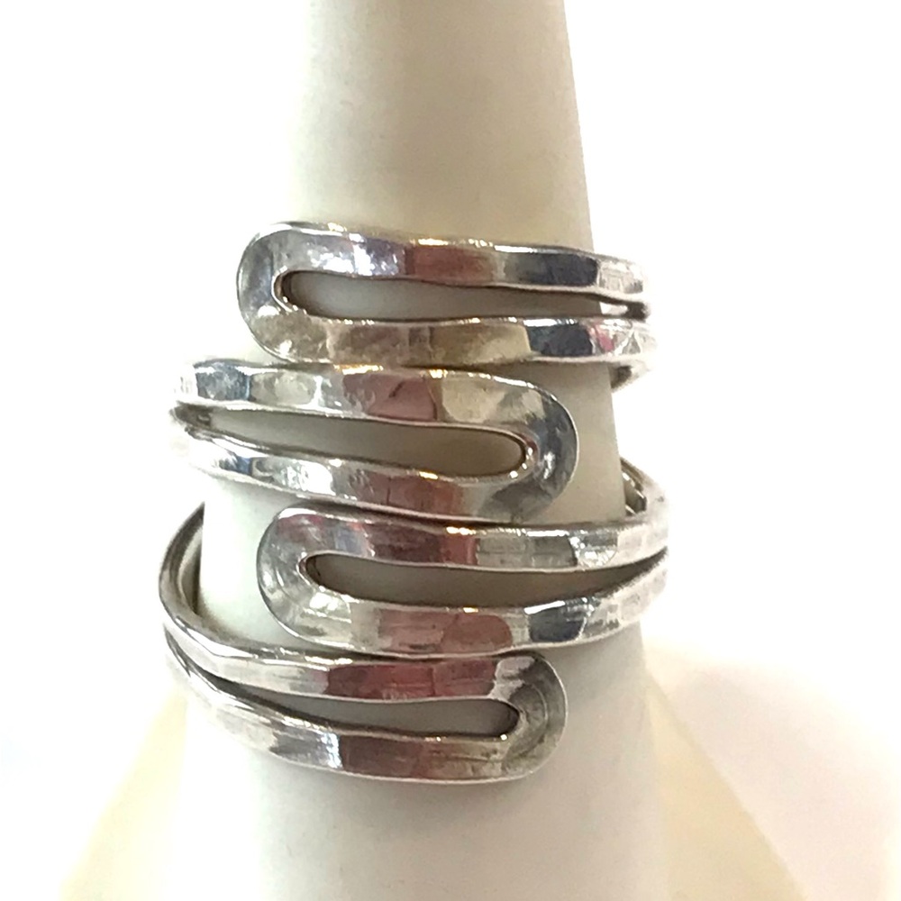 Modern Silver Spiral Ring With Interlocking Bands - image 1